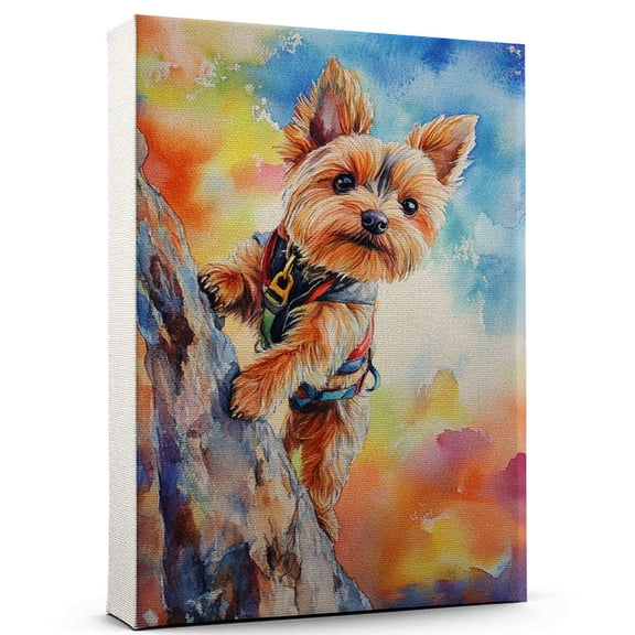Yorkshire Terrier Dog Playing Climbing Wall Canvas  Yorkshire Terrier Canvas Art for Dog Lovers, Climbing Canvas and Unique Room Decor