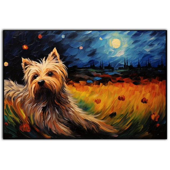 Yorkshire Terrier Dog Watercolor Starry Night Van Gogh Painting Kits, Painting Watercolor Canvas, Canvas Suitable for Room Decor Cafe Decor Or Gift for Friends