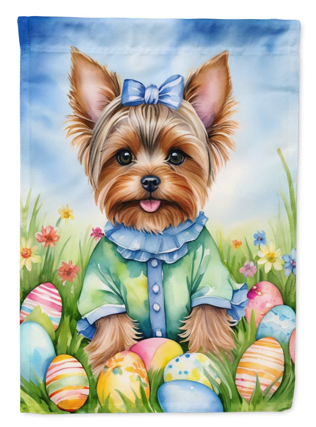 Yorkshire Terrier Easter Egg Hunt House Flag 28 in x 40 in