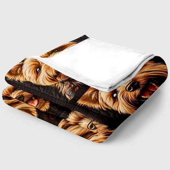 Yorkshire Terrier Grid HD Printed Flannel Blanket - Soft & Warm, 280GSM for Travel, Camping, Sofa, Bed - Gift for Family & Friends, 3 Sizes (30x40/50x60/60x80in)