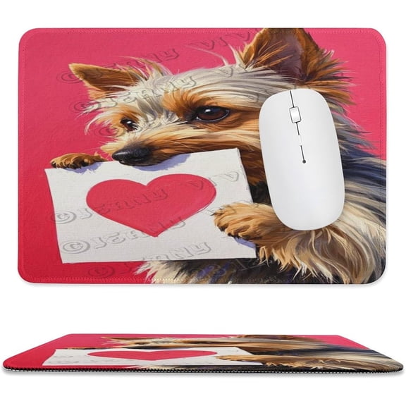 Yorkshire Terrier with Heart Painting Mouse Pad 8x10 in with Stitched Edge, Non-Slip Rubber Base Mouse Pad, Yorkshire Terrier Artwork for Computer Office Desk Accessories