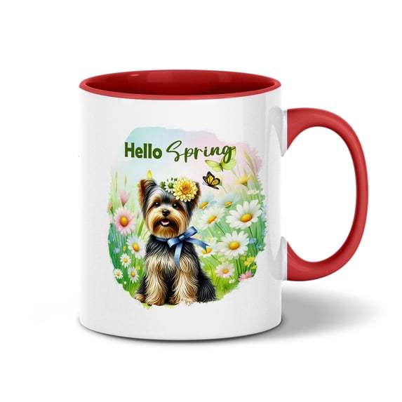 Yorkshire Terrier Hello Spring Time Flower Floral Nature 11oz Accent Two-tone Mug Yorkie Dog Lover Gifts Coffee Tea Cup - 02031