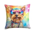 thumbnail image 1 of Yorkshire Terrier Hippie Dawg Fabric Decorative Pillow 14 in x 14 in, 1 of 1