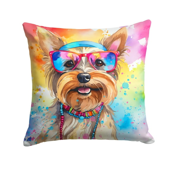 Yorkshire Terrier Hippie Dawg Fabric Decorative Pillow 14 in x 14 in