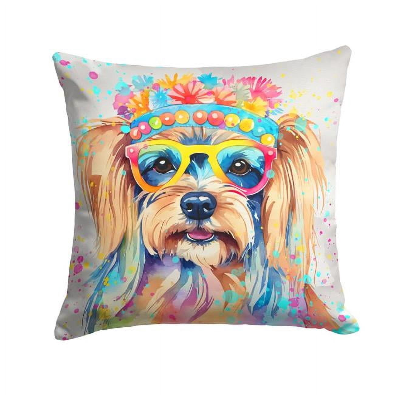 Yorkshire Terrier Hippie Dawg Fabric Decorative Pillow 18 in x 18 in