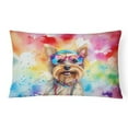 thumbnail image 1 of Yorkshire Terrier Hippie Dawg Fabric Decorative Pillow 12 in x 16 in, 1 of 4