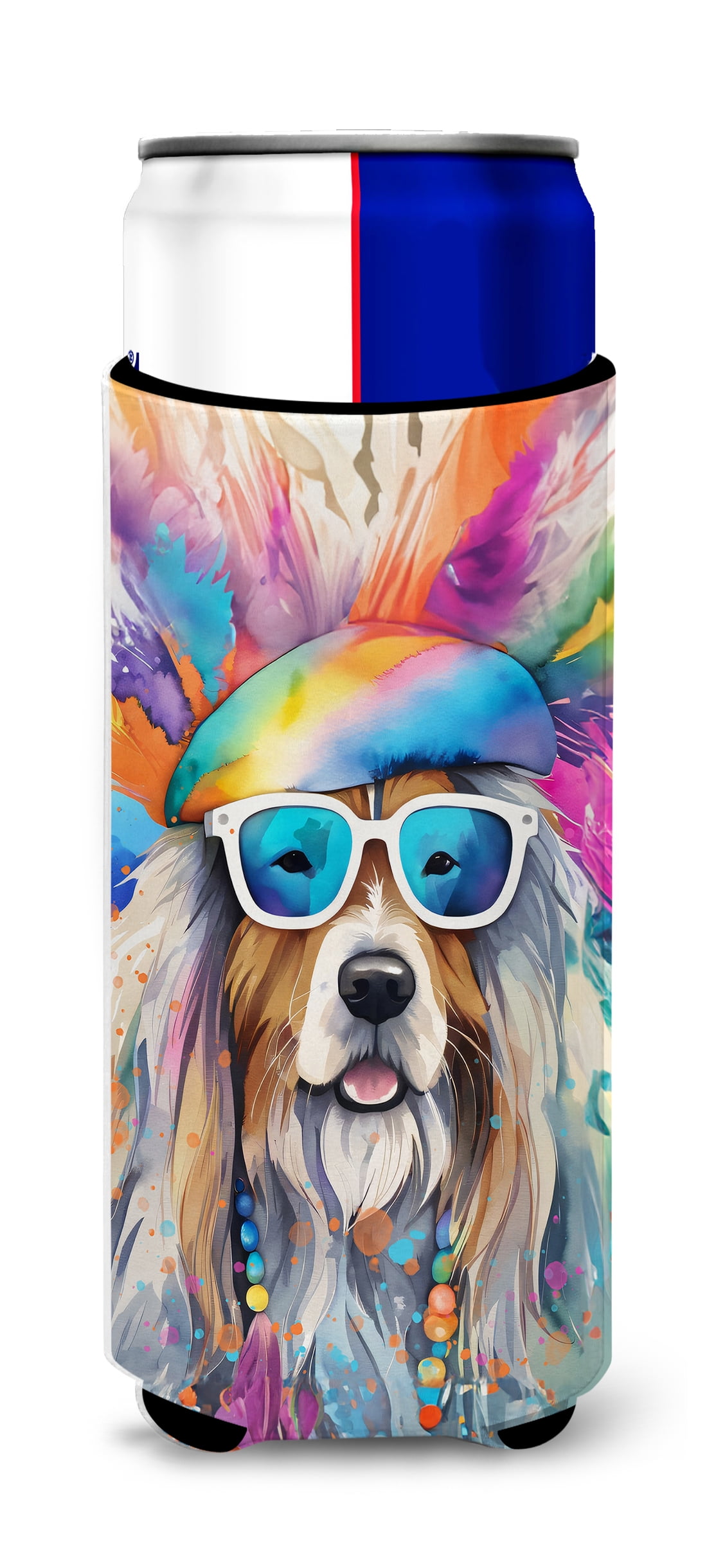 Bearded Collie Hippie Dawg Hugger for Ultra Slim Cans 4 in x 6.5 in