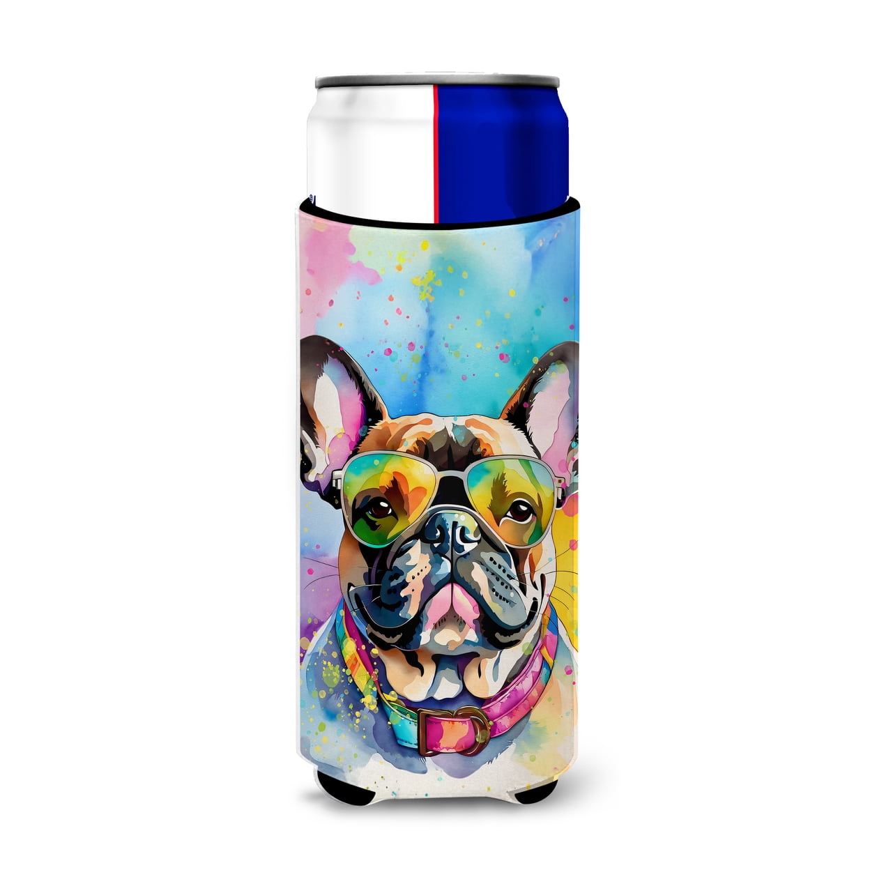 French Bulldog Hippie Dawg Hugger for Ultra Slim Cans 4 in x 6.5 in