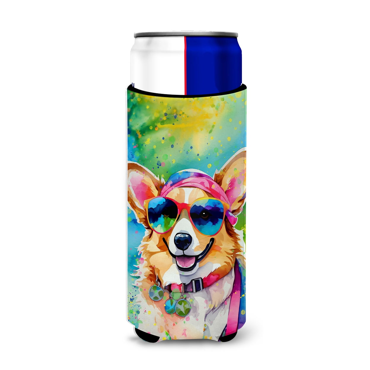 Corgi Hippie Dawg Hugger for Ultra Slim Cans 4 in x 6.5 in
