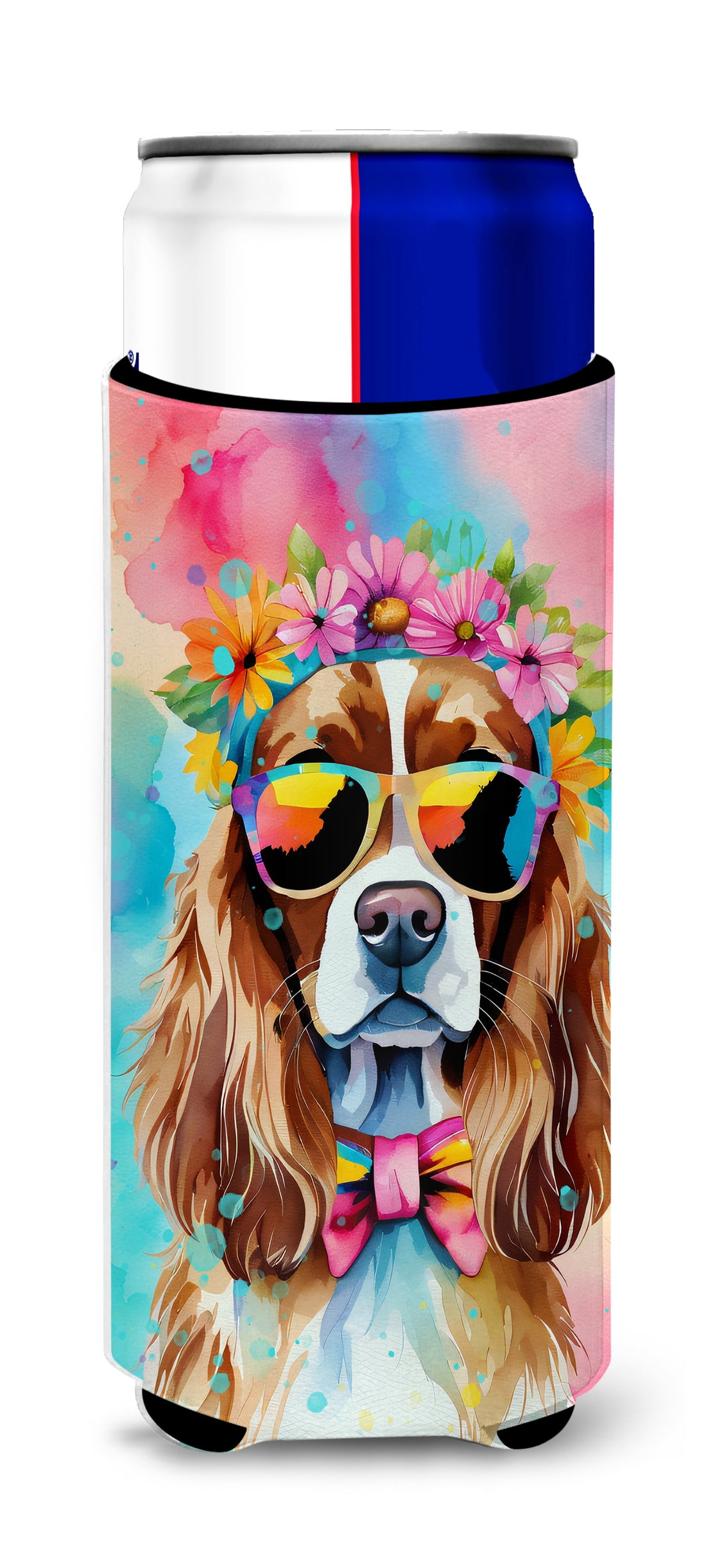 Cavalier Spaniel Hippie Dawg Hugger for Ultra Slim Cans 4 in x 6.5 in