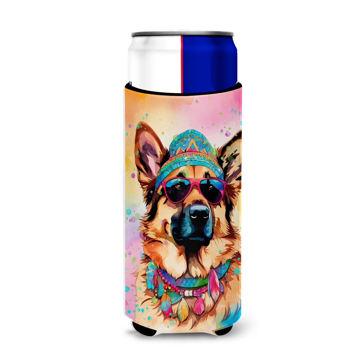 German Shepherd Hippie Dawg Hugger for Ultra Slim Cans 4 in x 6.5 in