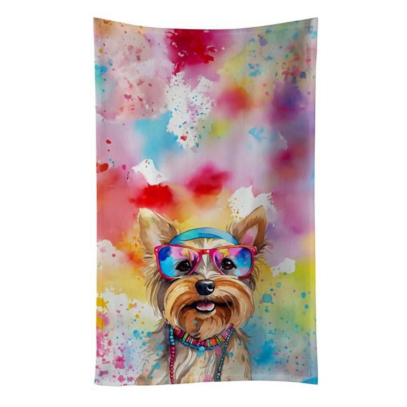 Yorkshire Terrier Hippie Dawg Kitchen Towel 15 in x 25 in