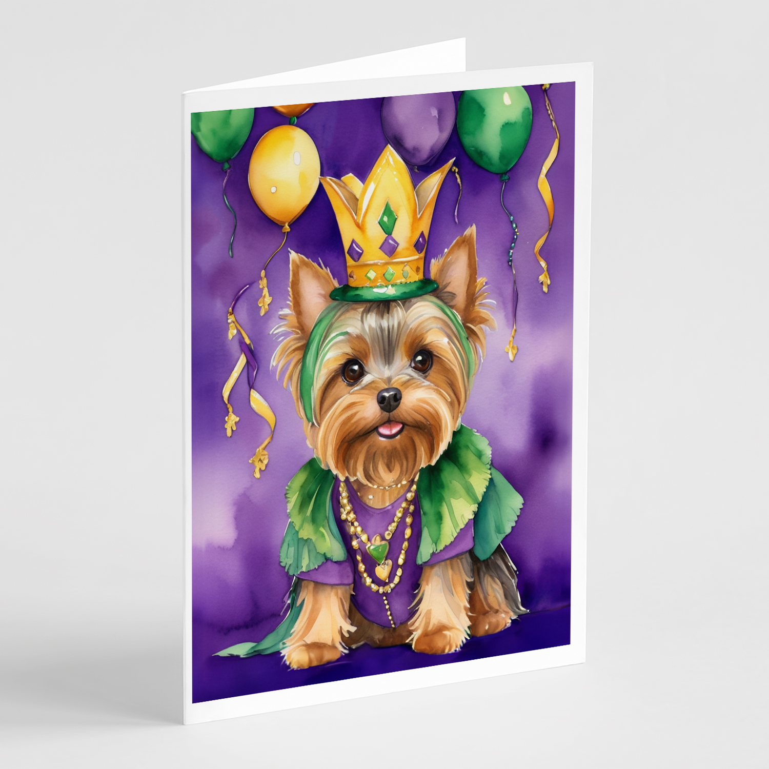 Yorkshire Terrier King of Mardi Gras Greeting Cards Pack of 8 7 in x 5 in