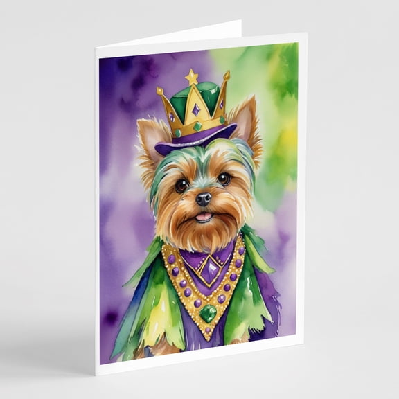Yorkshire Terrier King of Mardi Gras Greeting Cards Pack of 8 7 in x 5 in