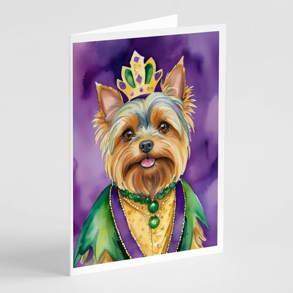 Yorkshire Terrier King of Mardi Gras Greeting Cards Pack of 8 7 in x 5 in