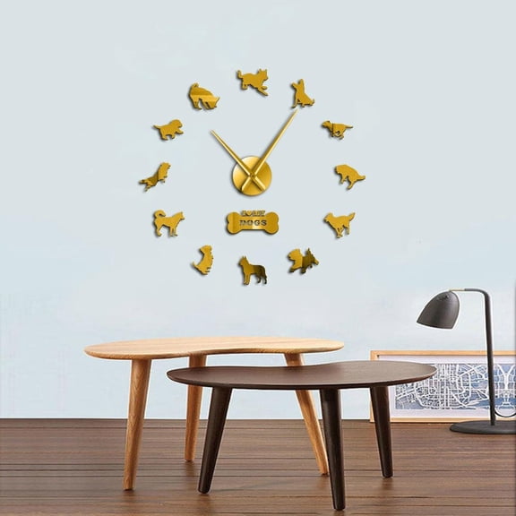 Yorkshire Terrier Labrador Siberian Husky Chihuahua Border Colie German Shepherd Mixed Dog Breeds DIY Giant Wall Clocks Big Watch(Gold,27inch)