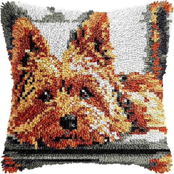 Yorkshire Terrier Latch Hook Kits Pillow DIY Rug Crochet Hook Cushion Making Kits with Preprinted Pattern Canvas Instruction Yarns Pillow Cover Easy Starter DIY Crochet Kits 43x43cm de38)