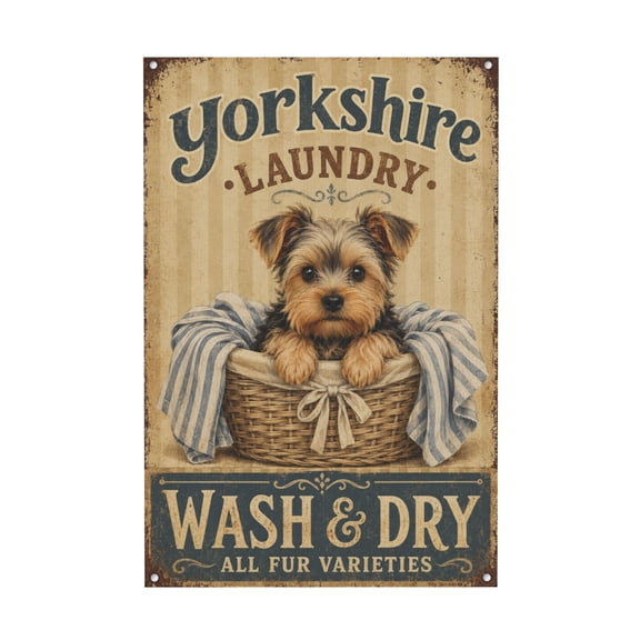 Yorkshire Terrier Laundry Room Canvas Wall Art Retro Wash and Dry Poster for Living Room or Bedroom 12*18in