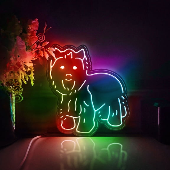 Yorkshire Terrier Led Light Box, Dimmable Neon-Like Light Signs USB Power for Wall Decor Bedroom Decoration, Color Flow Effect (WxH) 16"x17"