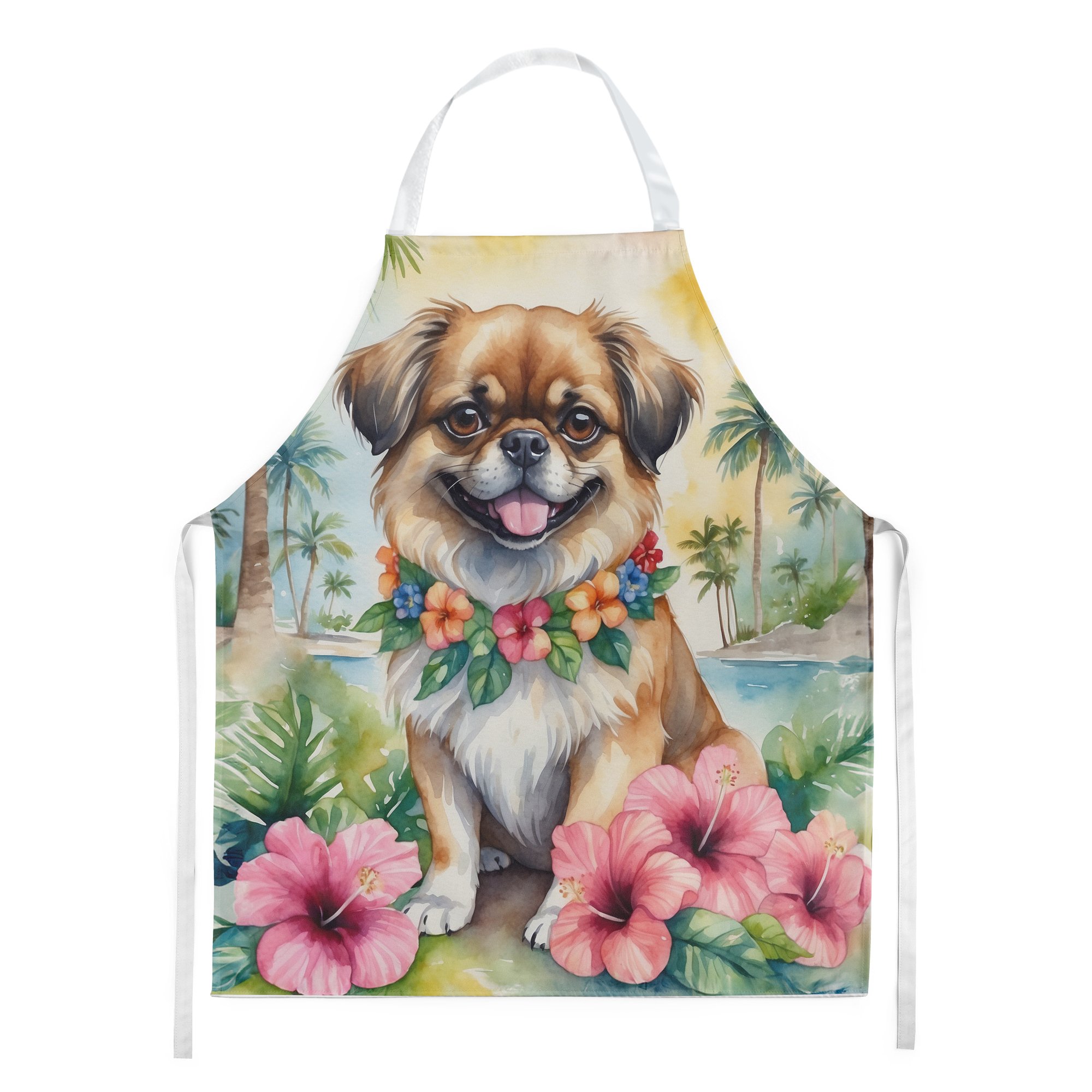 Tibetan Spaniel Luau Apron 27 in x 30 in