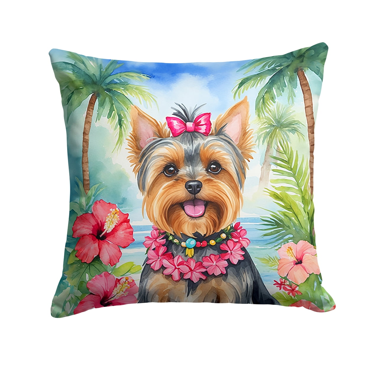 Yorkshire Terrier Luau Throw Pillow 18 in x 18 in