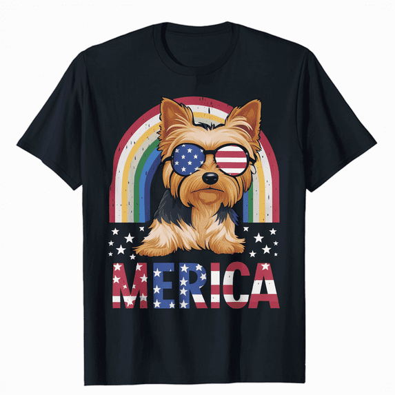Yorkshire Terrier Merica Mens T Shirt Dad Gift Vintage Dog Lovers Graphic Tee