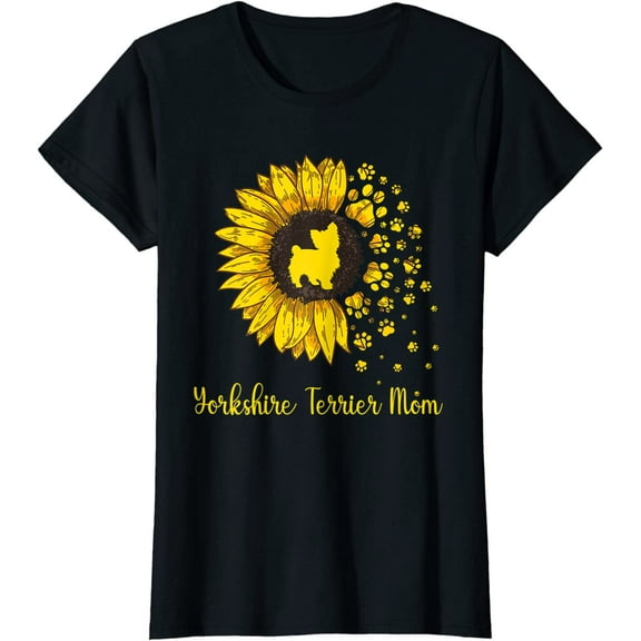 Yorkshire Terrier Mom Sunflower Dog Paw T-Shirt Women Tops
