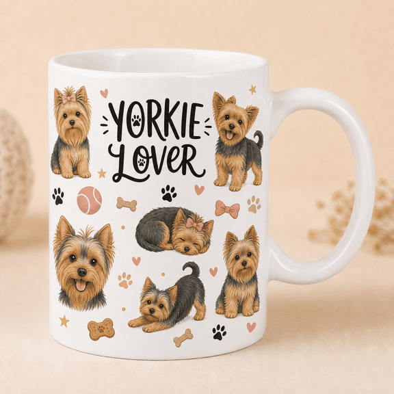 Yorkshire Terrier Mug, Yorkie Lover 2D Flat Mug Gift for Dog Moms & Dog Owners