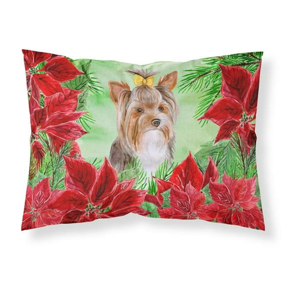 Yorkshire Terrier No.2 Poinsettas Fabric Standard Pillowcase