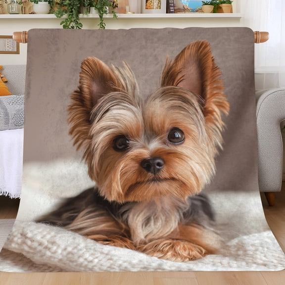 Yorkshire Terrier Pattern Flannel Throw Blanket - Soft, Warm, All-Season Throw Blanket for Napping, Camping, Travel, Office and Home Decor
