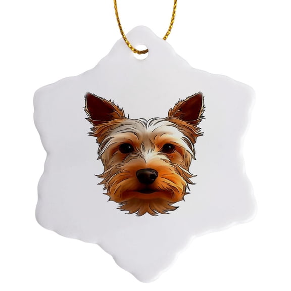 3drose, Yorkshire Terrier Puppy Head Portrait Black Outline Art, 3 inch Snowflake Porcelain Ornament