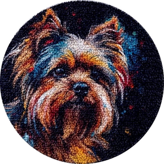 Yorkshire Terrier Round Latch Hook Rug Kits Set for Starter Crochet Hook Cushion Floor Mat Sofa Seat Cushion Crocheting Kits with Preprinted Canvas Crochet Yarn Carpet 50X50CM (bi43)