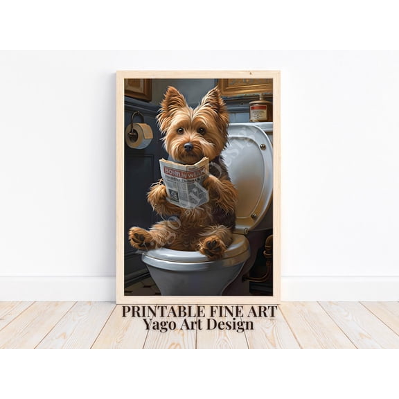 Yorkshire Terrier Sitting On Tet Wall Art Print, Bathroom Wall Print, Cute Dog Wall Art, Tet Decor, Tet, Gift Home Decor #2808, Unframed Poster Size 8x12