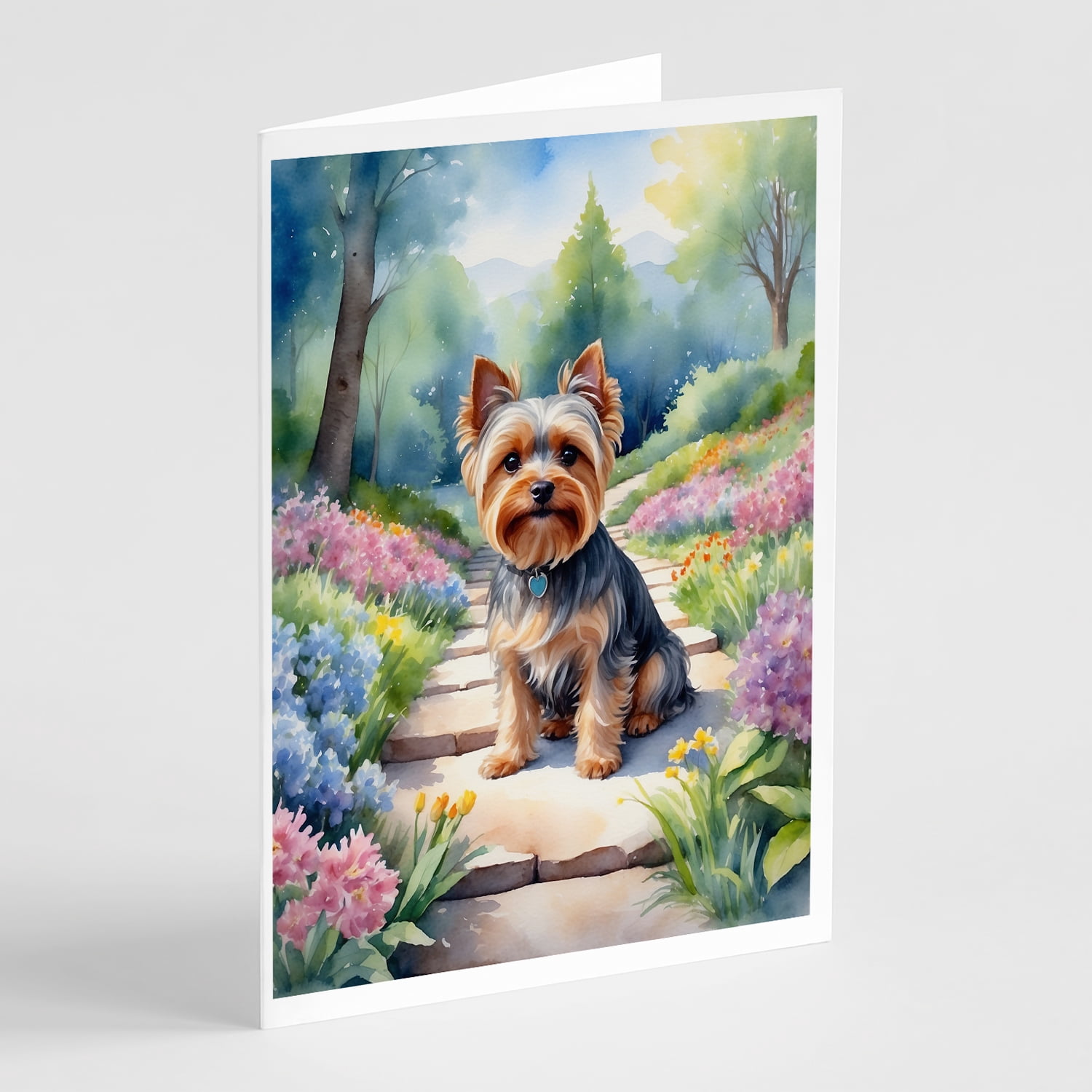 Yorkshire Terrier Spring Path Greeting Cards Pack of 8 7 in x 5 in