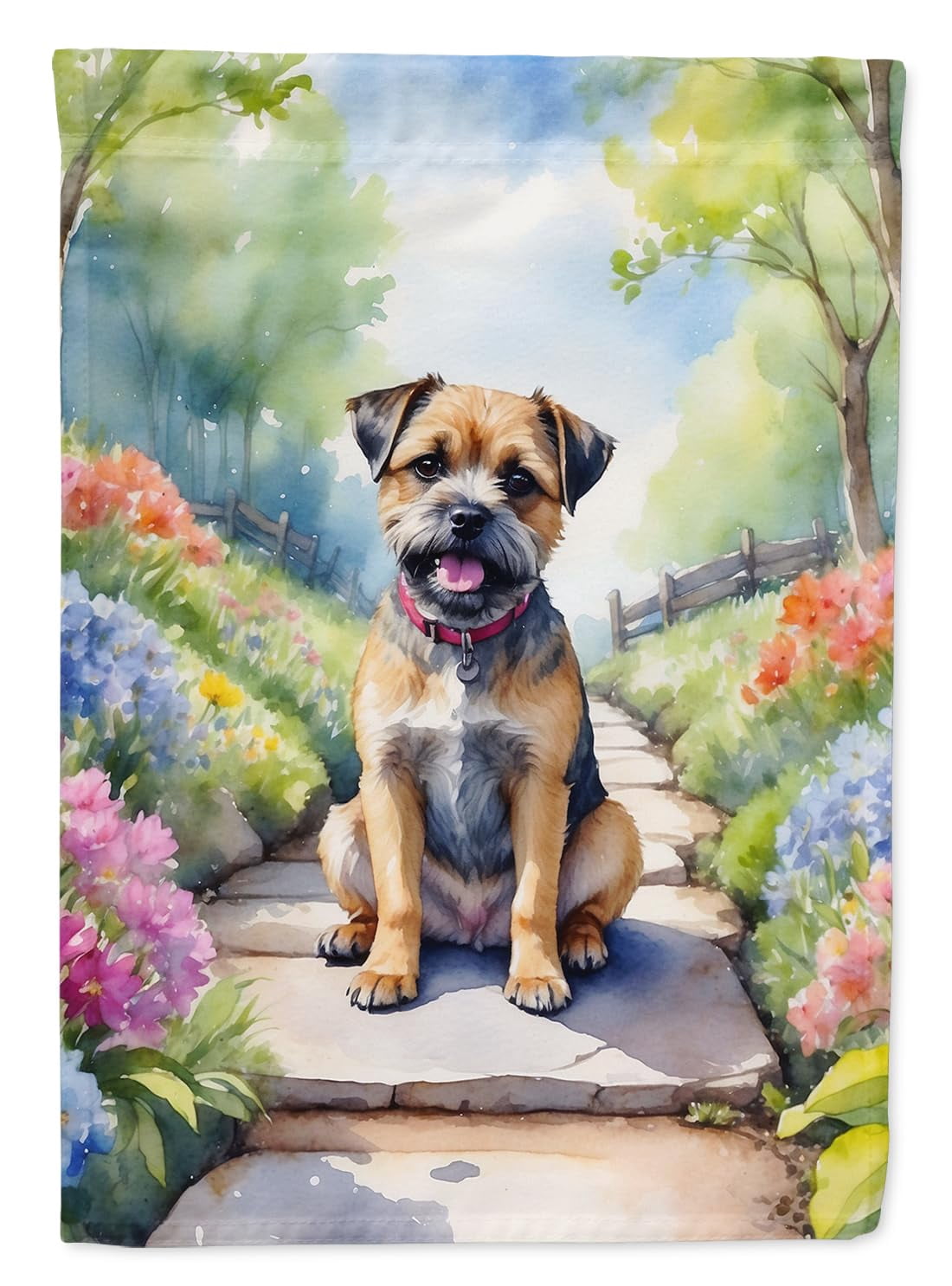 Caroline's Treasures DAC6574CHF Border Terrier Spring Path House Flag Large Porch Sleeve Pole Decorative Outside Yard Banner Artwork Wall Hanging, Polyester, House Size, Multicolor