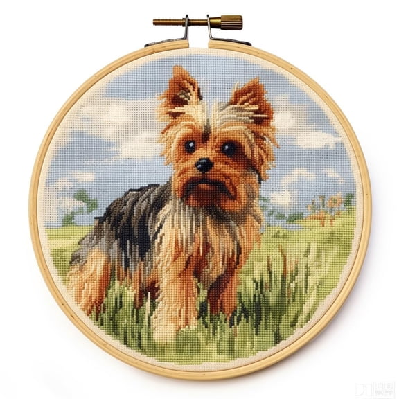 Yorkshire Terrier Stamped Cross Stitch Kits for Beginners Easy with Hoop 11CT Needlepoint Embroidery DIY Counted Cross Stitch Kits Art Craft Wall Decor 35x35cm(2)
