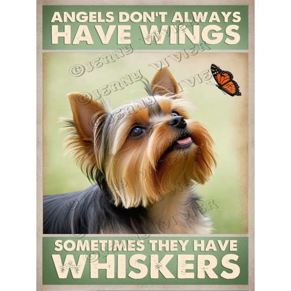 Yorkshire Terrier Vintage Metal Sign - Angels Don't Always Have Wings, Sometimes They Have Whiskers - Classic Aluminum Wall Art for Home - 12x16 Inches