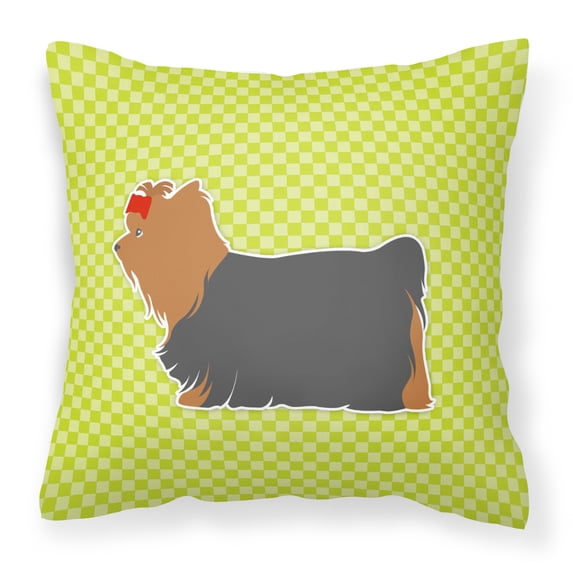 Yorkshire Terrier Yorkie Checkerboard Green Fabric Decorative Pillow