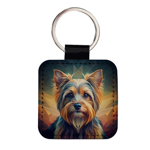 Yorkshire Terrier Yorkie Dog Abstract Stylized Art Faux Leather Square Keychain