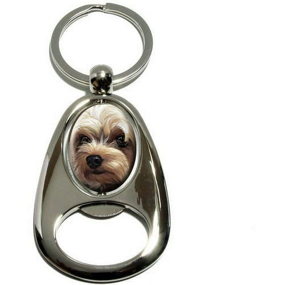 Yorkshire Terrier, Yorkie Dog Pet, Chrome Plated Metal Spinning Oval Design Bottle Opener Keychain Key Ring
