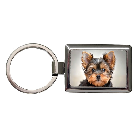 Yorkshire Terrier Yorkie Dog Puppy Photo Metal Rectangle Keychain