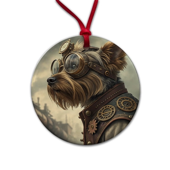 Yorkshire Terrier Yorkie Dog Steampunk Christmas Tree Holiday Round Ceramic Ornament