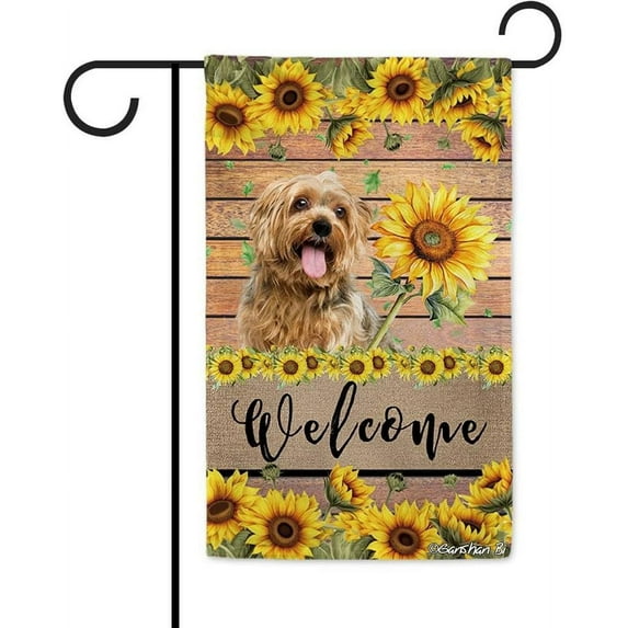 Yorkshire Terrier Yorkie Sunflower Garden Flag Dog Welcome Spring Summer Wooden Print Flag Banner Outside Yard Decor 12.5X18 Inch Double Side Style 2