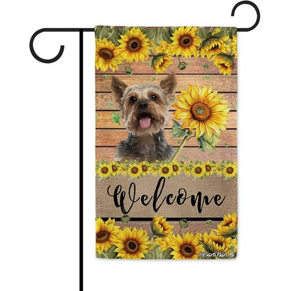 Yorkshire Terrier Yorkie Sunflower Garden Flag Dog Welcome Spring Summer Wooden Print Flag Banner Outside Yard Decor 12.5X18 Inch Double Side Style 4