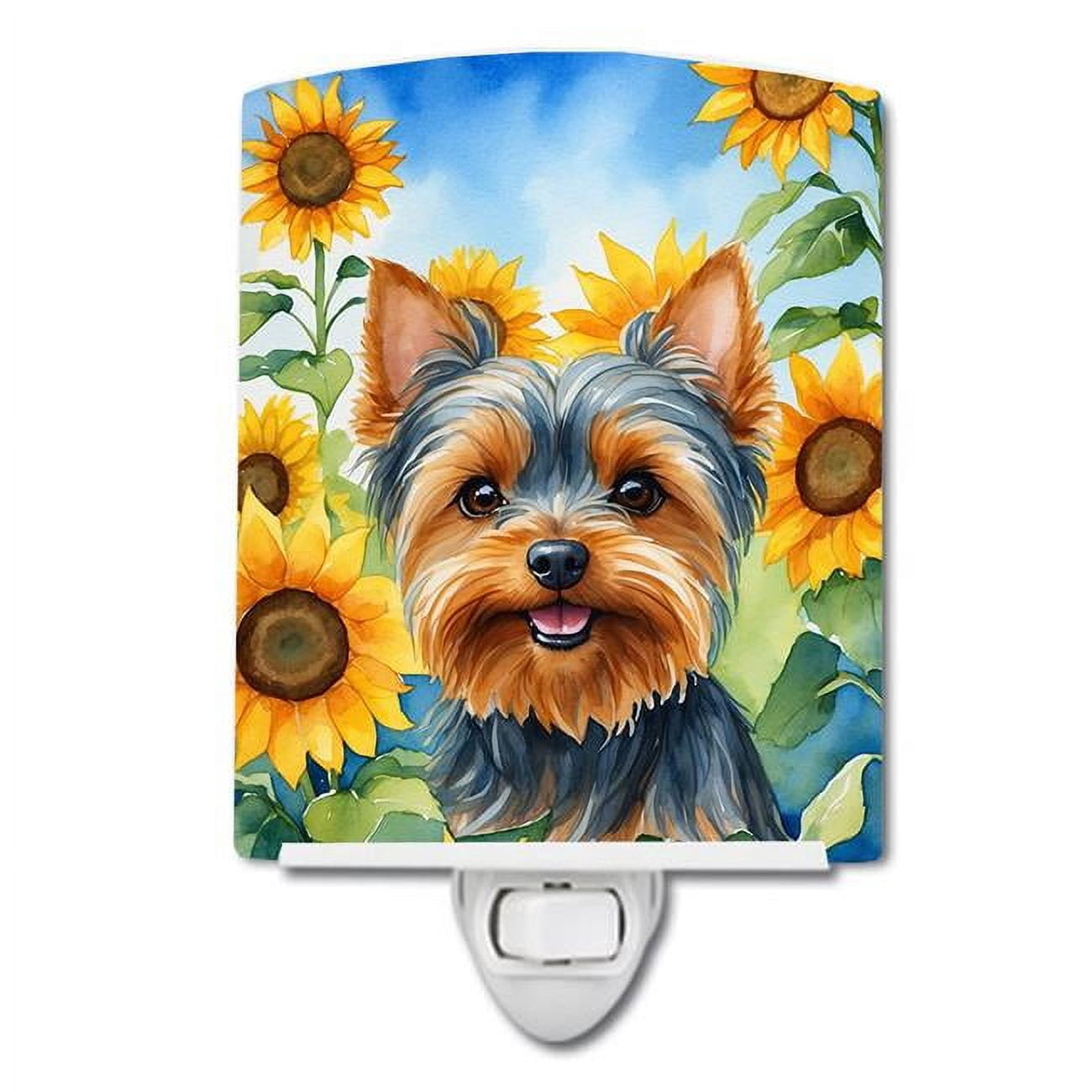 Yorkshire Terrier in Sunflowers Ceramic Night Light 4 in x 6 in