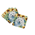 thumbnail image 1 of American Eskimo in Sunflowers Foam Coasters 3.5 in x 3.5 in, 1 of 5