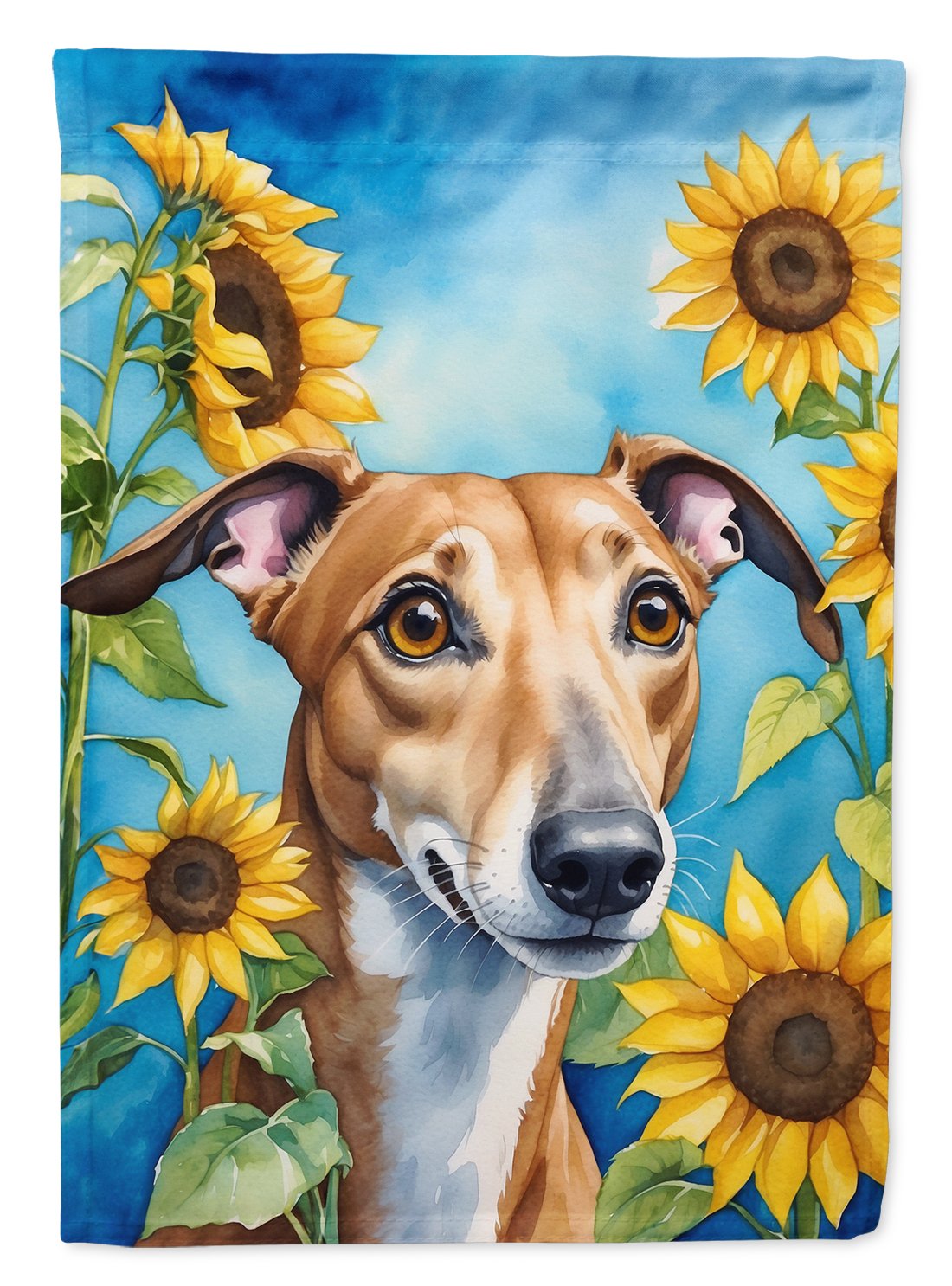 Greyhound in Sunflowers House Flag