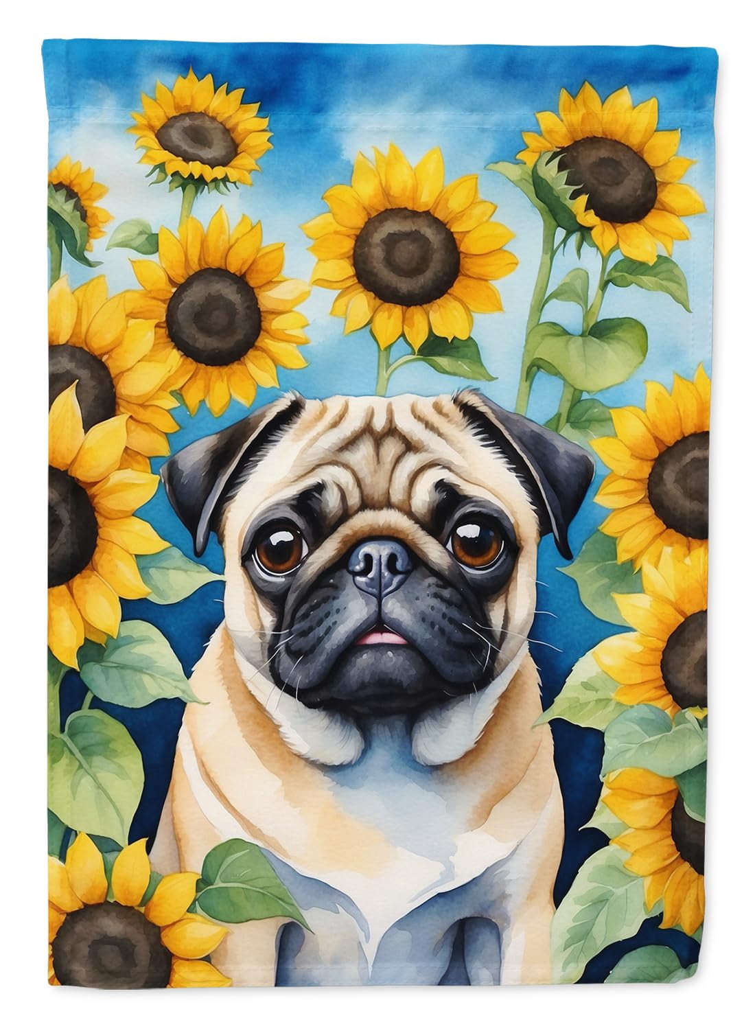 Caroline's Treasures DAC6145CHF Pug in Sunflowers House Flag Large Porch Sleeve Pole Decorative Outside Yard Banner Artwork Wall Hanging, Polyester, House Size, Multicolor