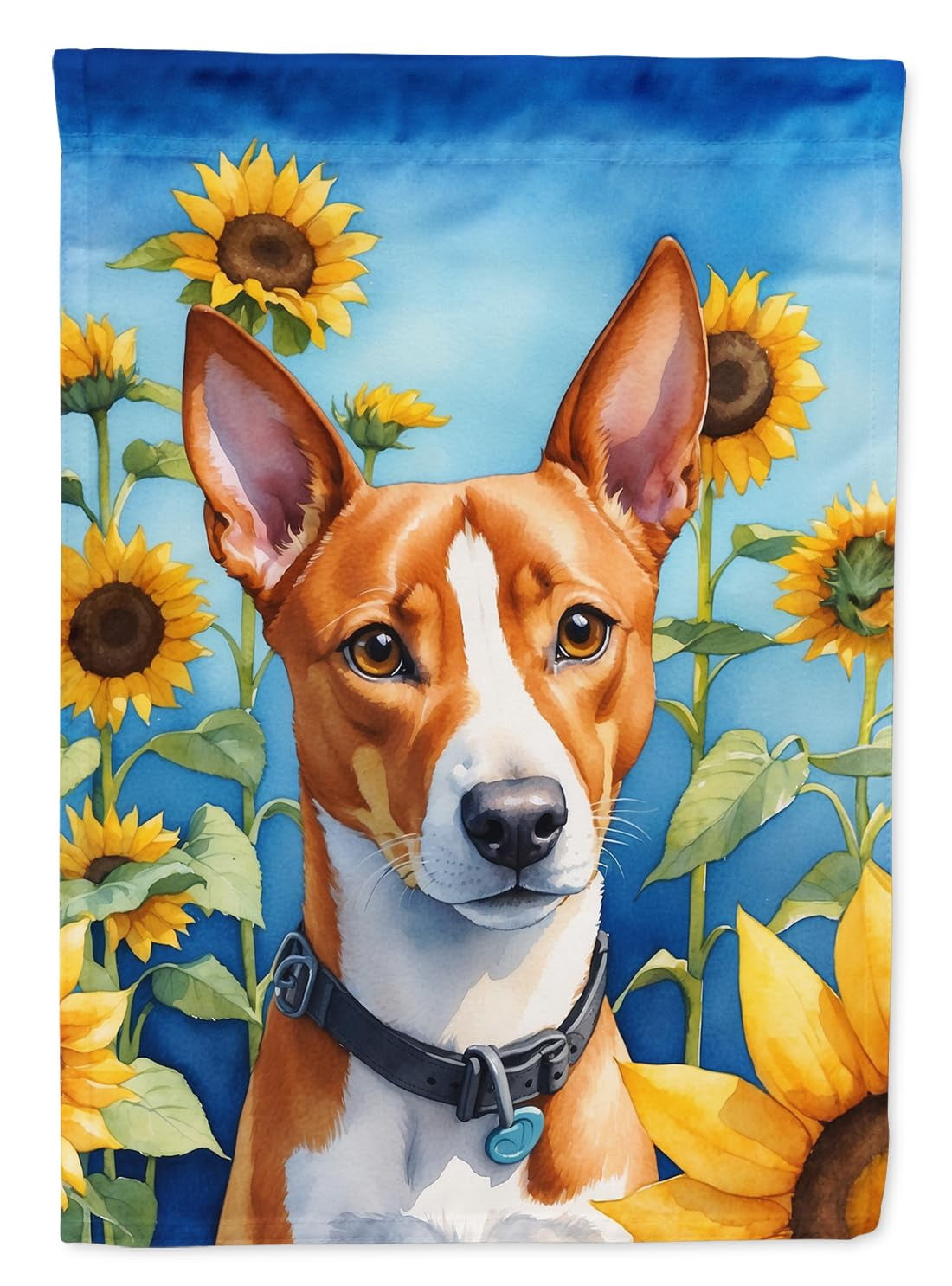 Caroline's Treasures DAC6016CHF Basenji in Sunflowers House Flag Large Porch Sleeve Pole Decorative Outside Yard Banner Artwork Wall Hanging, Polyester, House Size, Multicolor