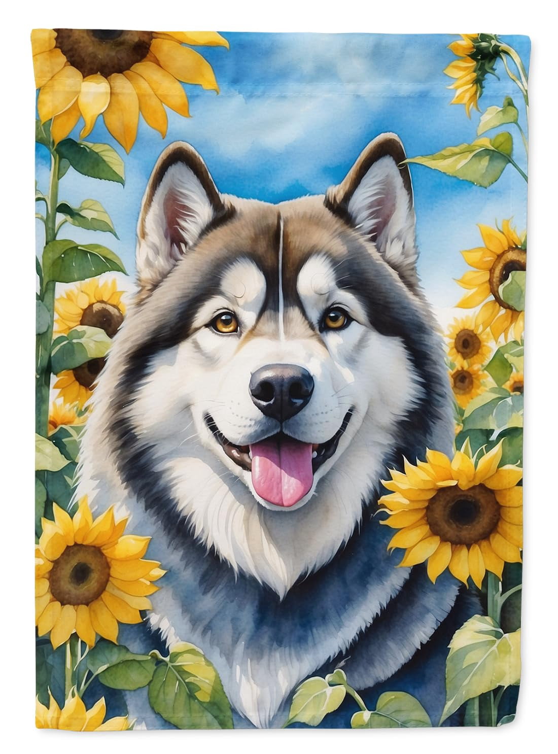 Caroline's Treasures DAC6005CHF Alaskan Malamute in Sunflowers House Flag Large Porch Sleeve Pole Decorative Outside Yard Banner Artwork Wall Hanging, Polyester, House Size, Multicolor